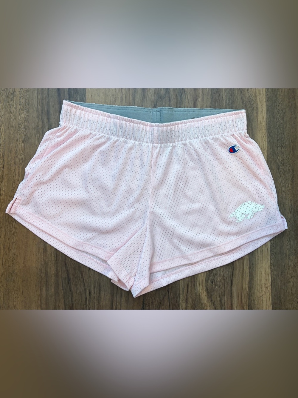 Champion Women's University of Arkansas Pale Pink Mesh Athletic Shorts
